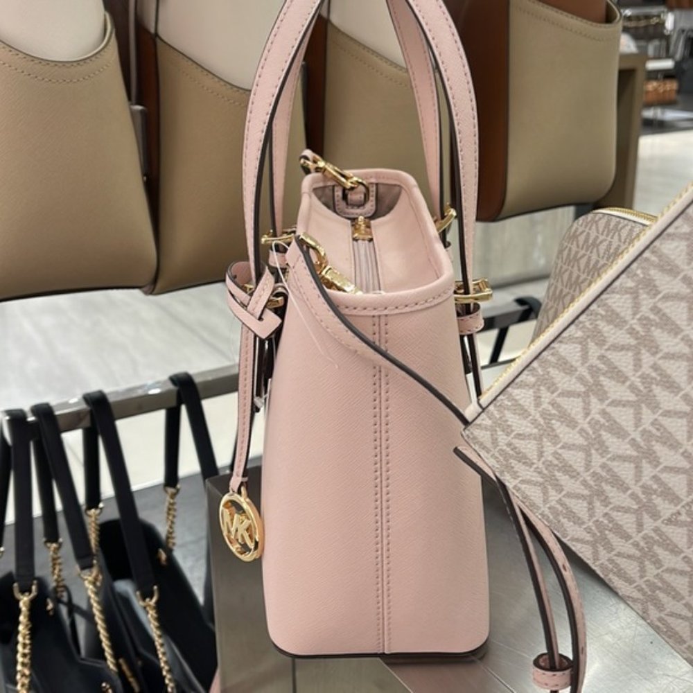 Michael Kors Jet Set Travel XS Saffiano Leather Top-Zip Tote Bag Powder Blush - Picture 8 of 16